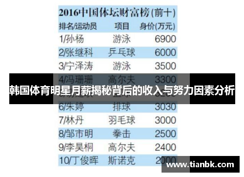 韩国体育明星月薪揭秘背后的收入与努力因素分析
